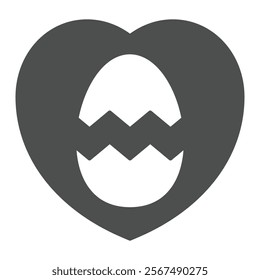 Heart shape with cracked egg solid icon, easter holiday concept. Vector graphics. Chicken egg sign on white background, glyph style icon for mobile or web design