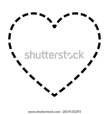 A heart shape created with a dashed black line on a white background. This simple symbol represents love, romance, and affection. Ideal for graphic design, web elements, and crafting projects.
