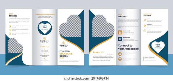 Heart shape creative corporate modern business trifold brochure template, trifold layout design template