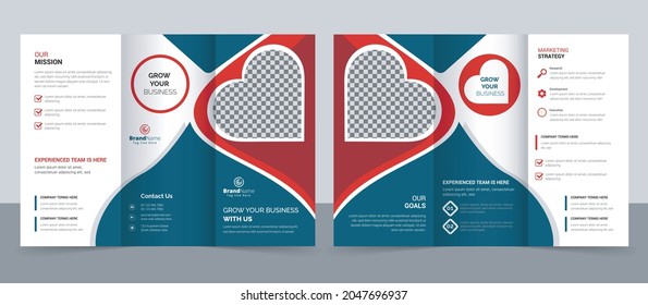 Forma de corazón creativo corporativo moderno tríplio de negocios plantilla de tríptico, plantilla de diseño de tríplios