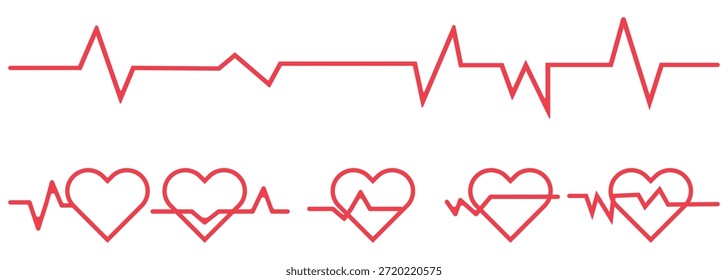Forma de coração com cruz dentro. Uma linha de batimento cardíaco preto e branco com um símbolo cardíaco no centro em um fundo branco Vetor, ilustração.  Formas de onda nítidas no estilo ECG criam um sistema médico moderno. 