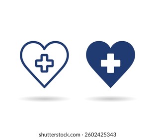 Heart shape with cross inside. Hospital heart icon. Health care and medical concept.