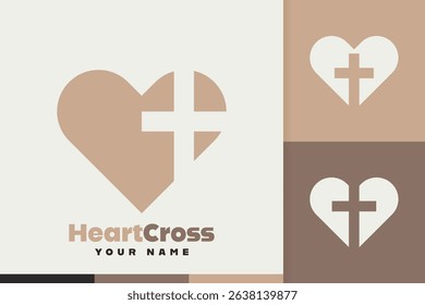Heart shape with cross inside. Logo design set for churches, Christianity, medical and application. Vector illustration