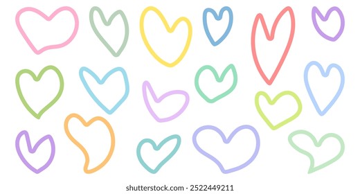heart shape cute pastel, heart line doodle for background, scribble heart, love sign, heart hand drawn