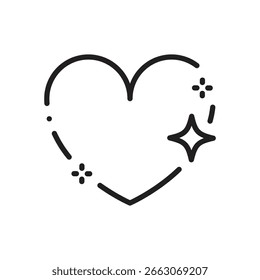 Forma de corazón lindo icono de chispa. Y2K kawaii amor romántico elemento de diseño de San Valentín con brillo y patrón para carteles, Anuncios, App, Sitios web, etc. Símbolo de Vector negro de la decoración. Trazo editable.