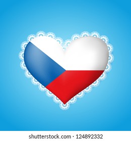 Heart shape Czech flag with lace. Vector illustration