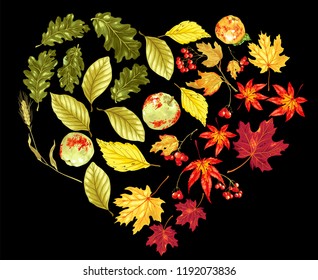 Heart shape decorative element  in rainbow gradient in vector for harvest season in bright colors