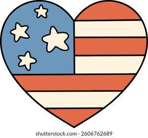 A Heart shape design featuring American flag colors and stars, symbolizing patriotism and love