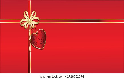 Heart shape design with gold colour wrap design in red colour eliganr background