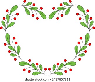 Heart shape design with leaves flower. Wreath with floral elements illustration.