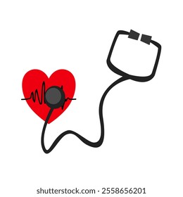 heart shape design and stethoscope and heart rate line, heart rate checking design