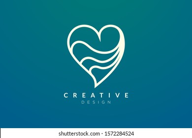 Heart shape design with wave decorations. minimalist and simple vector