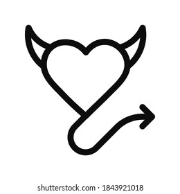 Heart shape with devil horns and tail vector icon - sexy love symbol isolated on white background