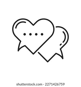 Heart shape dialogue bubble isolated love and passion symbol, thin line romantic message box. Vector Valentines day romantic speech bubble icon