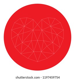 Heart shape diamond in red circle. Vector.