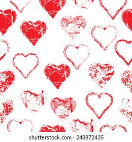 Heart Shape. Distressed Texture. Valentine's Day Seamless Pattern. Vector Illustration. 