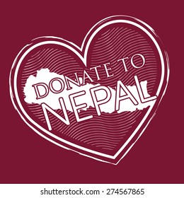 heart shape donate to nepal banner stamp style on deep red background