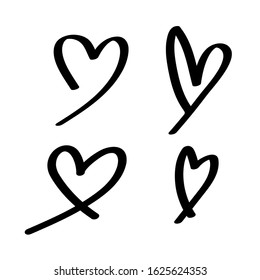 heart shape doodle line black isolated on white, heart shape art line sketch brush for valentine, heart shape sign with hand drawn for element wedding icon love card, draw a line heart shape simple