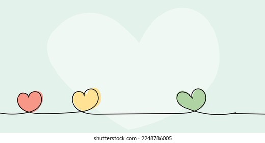 Heart shape doodle line. Continuous line script. heart sharp vector illustration for poster, card, banner, valentine day or wedding. Hand drawn heart symbol on light green background with blank space.
