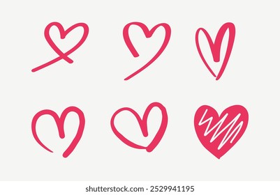  colección de contorno de doodle en forma de corazón