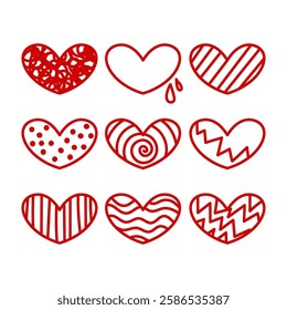 Heart shape doodle set. Valentine's day. Vector illustration, flat design