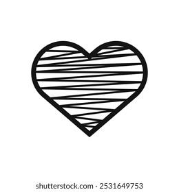 Forma do coração em estilo doodle isolado no fundo branco. Coração vermelho amor ícone romântico. Simples ilustração vetor bonito. preto, amarelo, azul, verde, rosa, roxo e marrom Ícone de amor.