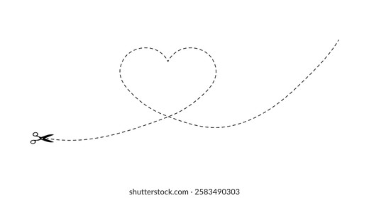 Heart shape with dotted line and scissors, symbolizing cutting love.