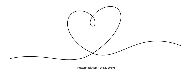 Heart shape drawing by continuos line, thin line design vector illustration. Editable stroke