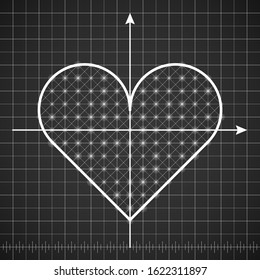Heart shape drawing template with dark background. Lined template with love technical drawing. Vector illustration scheme.