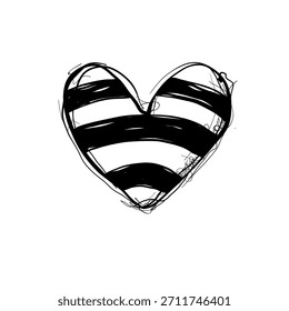 Se dibuja una forma de corazón con rayas blancas y negras. Las líneas son gruesas y audaces, creando un contraste llamativo contra el fondo liso.