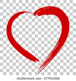 Heart shape drawn with a brush. Valentine red heart on transparent background.