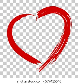 Heart shape drawn with a brush. Valentine red heart on transparent background.