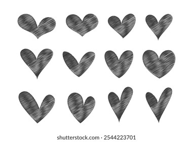 Heart Shape Drawn Collection. Different Hearts. Cute Romantic Design Elements for Valentine's Day.