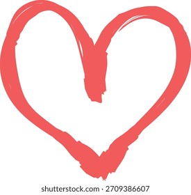 Forma de corazón dibujado con un trazo de pincel áspero, estilo de arte de línea suelta. Contorno bosquejado con textura pictórica y bordes desiguales, marca de forma libre que hace. Ilustración vectorial de dibujos animados