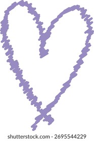Uma forma de coração desenhada com um estilo rabisco áspero. As linhas irregulares criam uma aparência texturizada. Ilustração de vetor de desenhos animados.