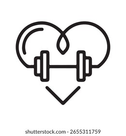 Forma do coração com haltere e linhas abstratas exercício de fitness