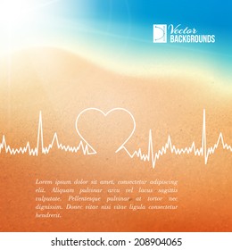 Heart shape ECG line over blurred background. Vector illustration.