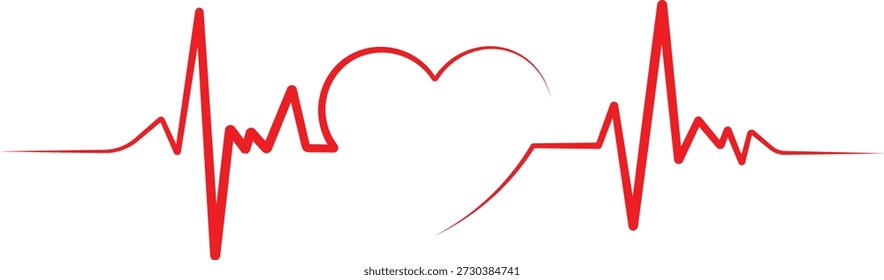 Heart Shape ECG Pulse Line Vector Illustration with Red Heartbeat Wave for Medical Healthcare and Love Concept