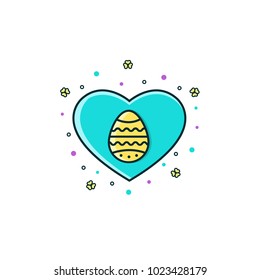 Heart shape with egg symbol - flat color line icon for Easter holiday celebration. Love Pascha, Ressurection day pictogram, logo, element, emblem in thin colorful linear design.  