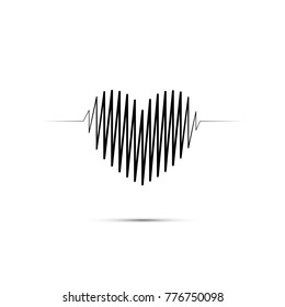 Heart shape electrocardiogram. Black heart shape line on white background.