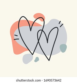 Heart shape element. Hearts in pastel colors. Vector icon in hand drawn doodle style for invitation, cards and other design.