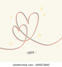 Heart shape element. Hearts in pastel colors. Vector background in hand drawn doodle style for invitation, cards and other design.