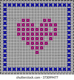Heart shape embroidery. Cross-stitch, hand-made. Valentines day