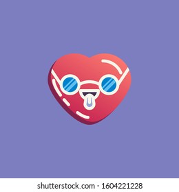 Heart shape emoticon with glasses flat icon, vector sign, Smiling heart Face With Sunglasses emoji colorful pictogram. Symbol, logo illustration. Flat style design