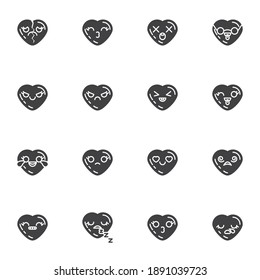 Heart shape emoticon vector icons set, modern solid symbol collection, filled style pictogram pack. Signs, logo illustration. Set includes icons as valentines day chat emoji, smiley heart, happy love