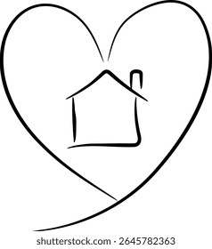 Heart Shape Encasing a Simple House Outline	