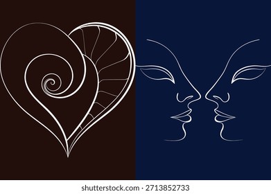 heart shape with a face minimalist line art