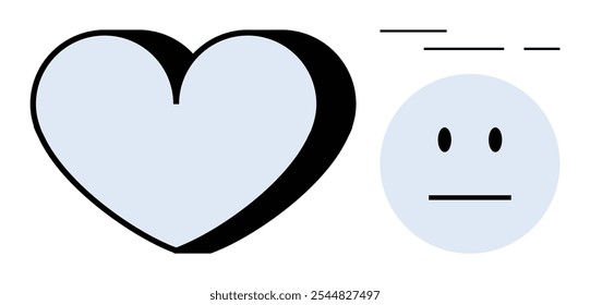 Heart shape and face with neutral expression on white background. Ideal for emotions relationships minimalism graphic design and digital media. Clean vector illustration with gentle colours type art