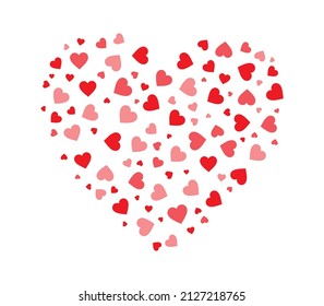 Heart shape filled with hearts confetti isolated on white background. Vector illustration for print, cover, poster, Valentine's day, Mother's day.