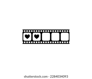 Heart Shape in the Filmstrip Silhouette, Movie Sign for Romantic or Romance or Valentine Series, Love or Like Rating Level Icon Symbol for Romanticism Movie Story. Rating 2. Vector Illustration